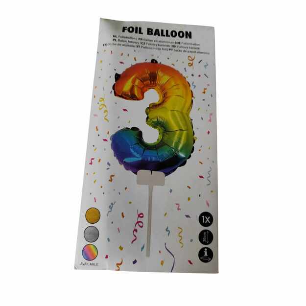Folinis balionas skaičius 3, spalvotas, 36 cm