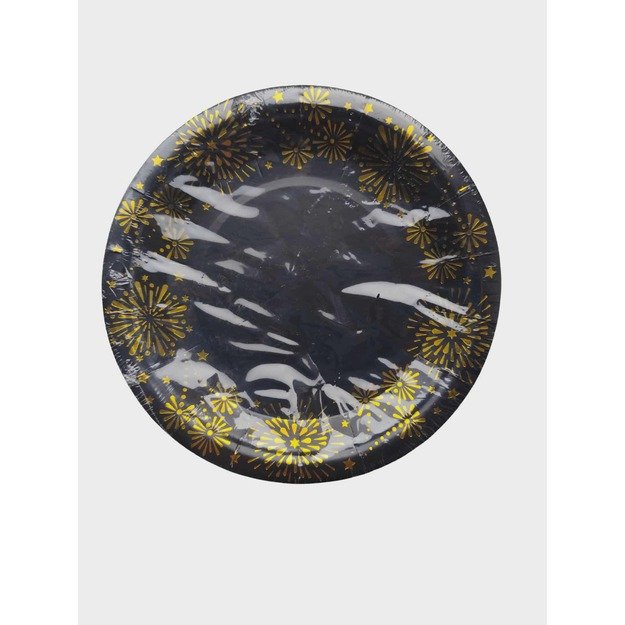 Popierinės lėkštės su auksiniais fejerverkais, 15 vnt., Ø18 cm