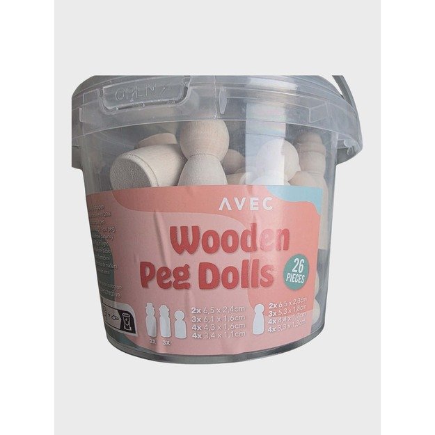 Medinės figūrėlės kūrybai – Wooden Peg Dolls, 26 vnt. 2