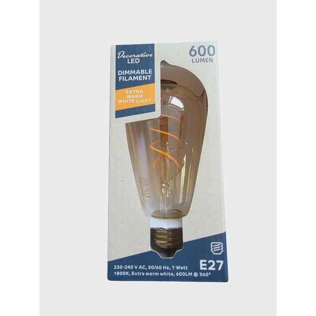 Dekoratyvinė LED lemputė E27, 7W, 600 lm, extra warm white