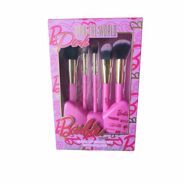  Barbie rožinių makiažo šepetėlių rinkinys su laikikliu, 5 vnt. 1